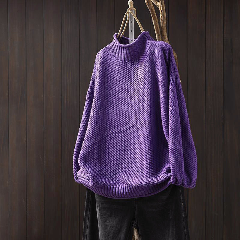 Women’s High-Neck Loose Fit Sweater with Textured Knit