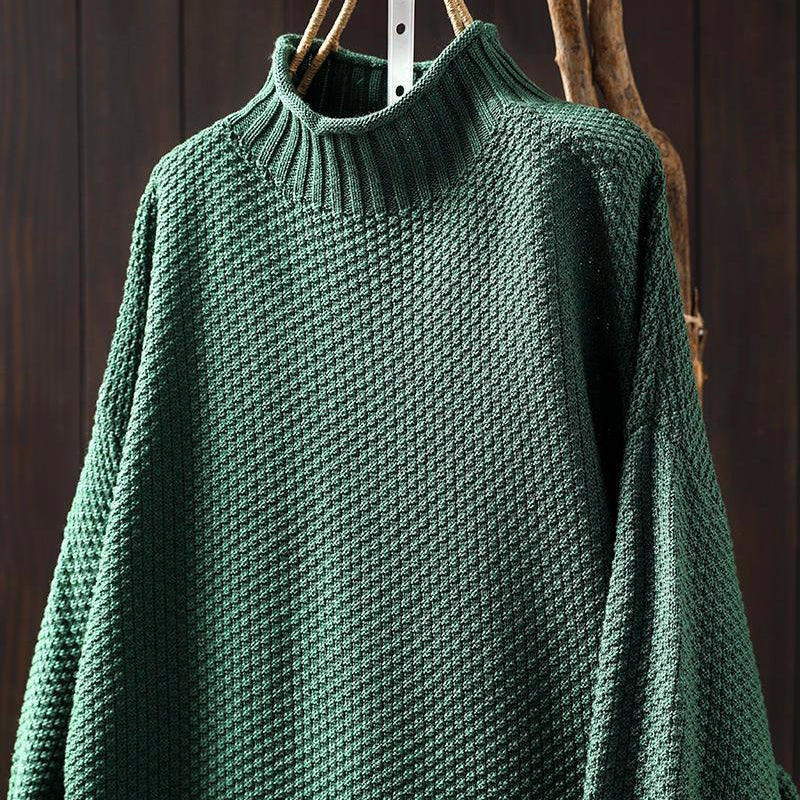 Women’s High-Neck Loose Fit Sweater with Textured Knit