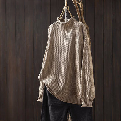 Women’s High-Neck Loose Fit Sweater with Textured Knit