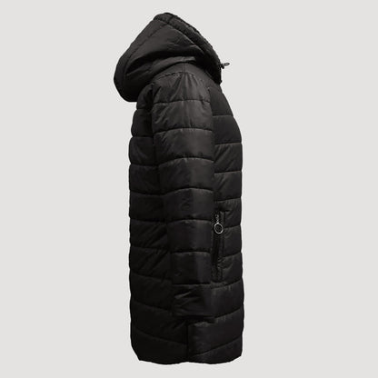 Women’s Hooded Long Puffer Coat with Plush Inner Lining