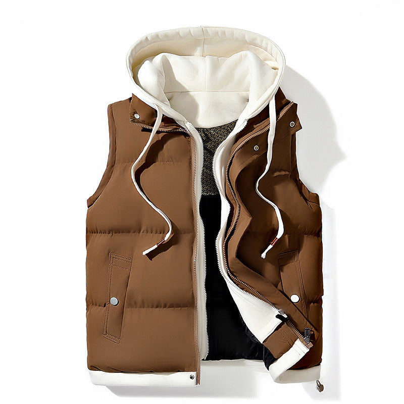 Women’s Hooded Puffer Vest with Layered Look and Front Pockets