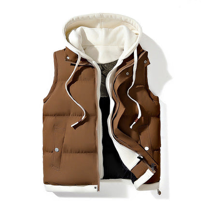 Women’s Hooded Puffer Vest with Layered Look and Front Pockets