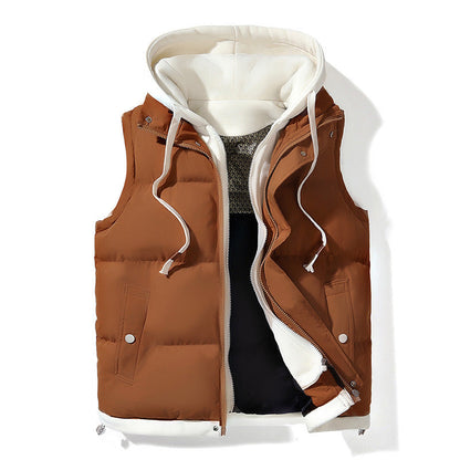 Women’s Hooded Puffer Vest with Layered Look and Front Pockets