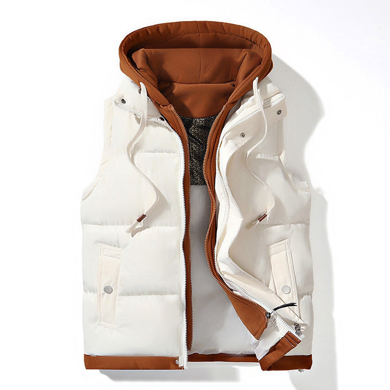 Women’s Hooded Puffer Vest with Layered Look and Front Pockets