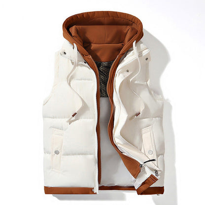 Women’s Hooded Puffer Vest with Layered Look and Front Pockets