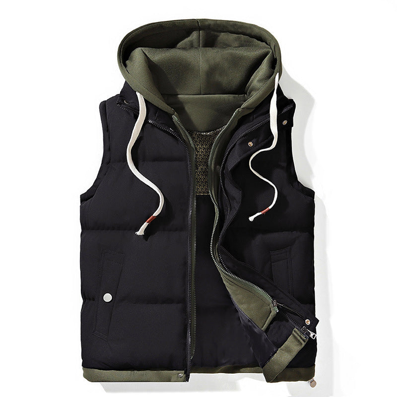Women’s Hooded Puffer Vest with Layered Look and Front Pockets