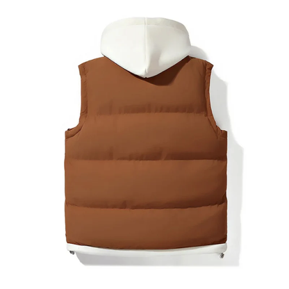 Women’s Hooded Puffer Vest with Layered Look and Front Pockets