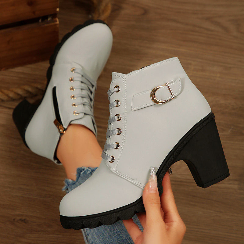 Women’s Lace-Up Ankle Booties with Chunky Heel