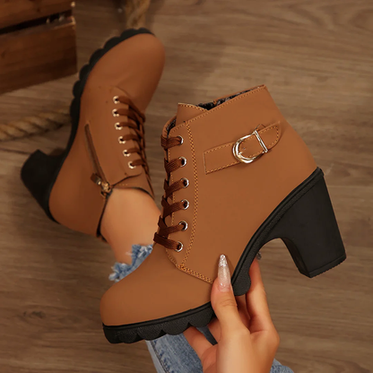 Women’s Lace-Up Ankle Booties with Chunky Heel