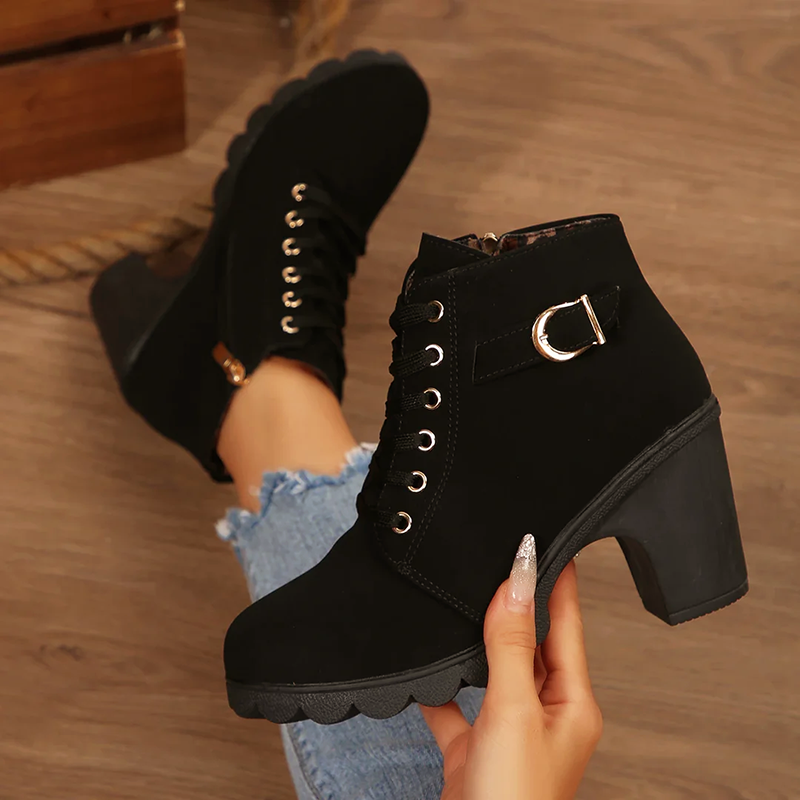 Women’s Lace-Up Ankle Booties with Chunky Heel