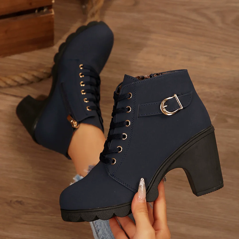 Women’s Lace-Up Ankle Booties with Chunky Heel