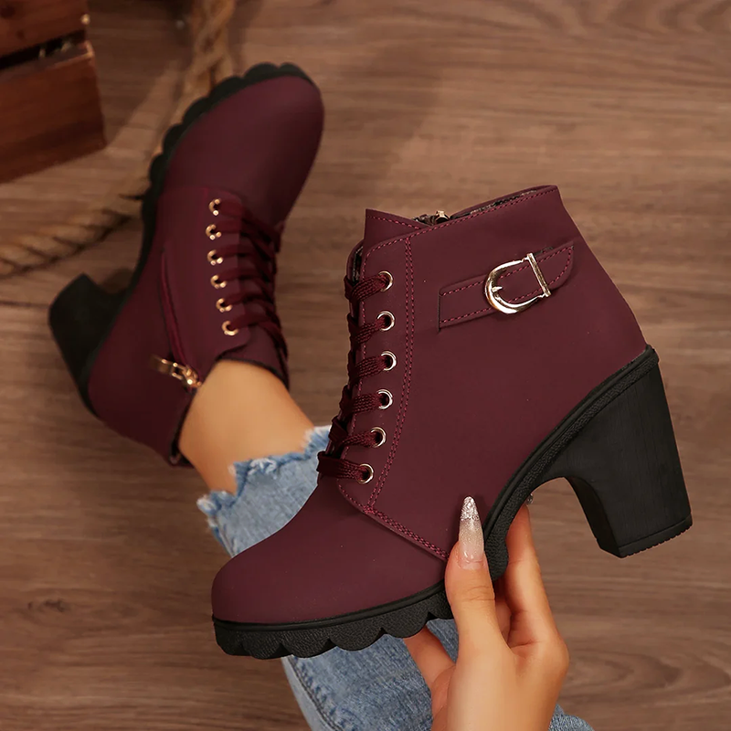 Women’s Lace-Up Ankle Booties with Chunky Heel