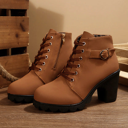 Women’s Lace-Up Ankle Booties with Chunky Heel