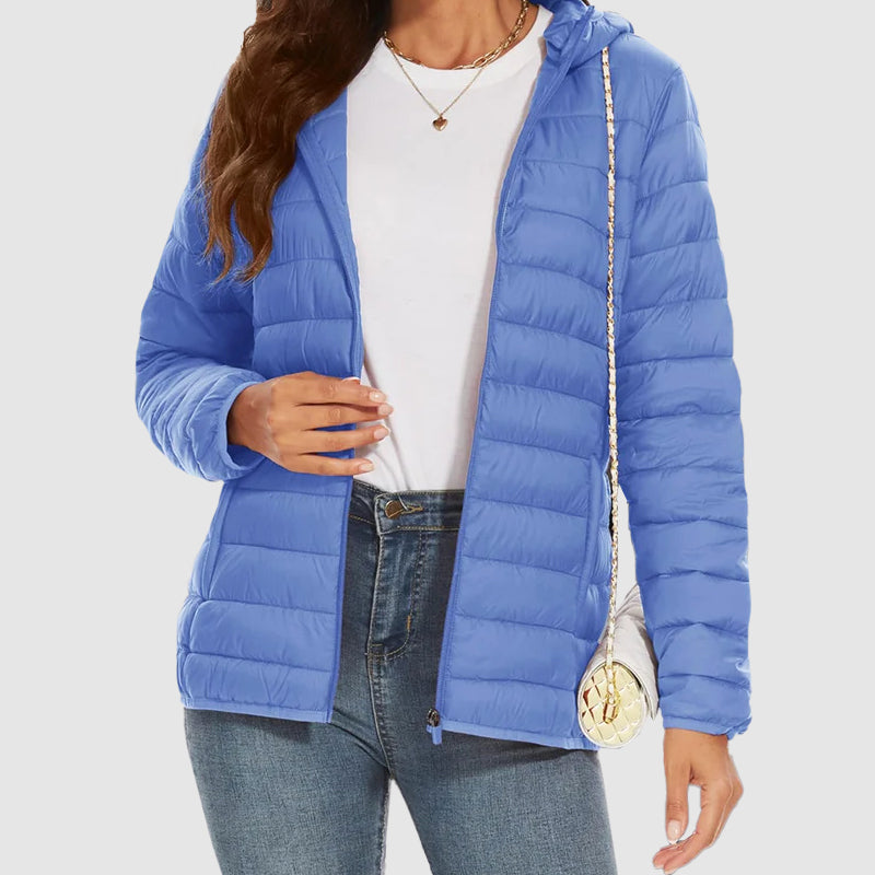 Women’s Lightweight Hooded Puffer Jacket with Zip Pockets