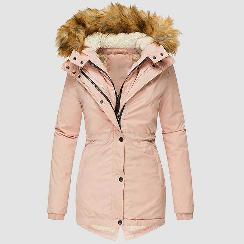 Women’s Long Hooded Parka with Faux Fur Trim and Fleece Lining