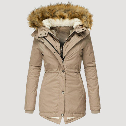 Women’s Long Hooded Parka with Faux Fur Trim and Fleece Lining