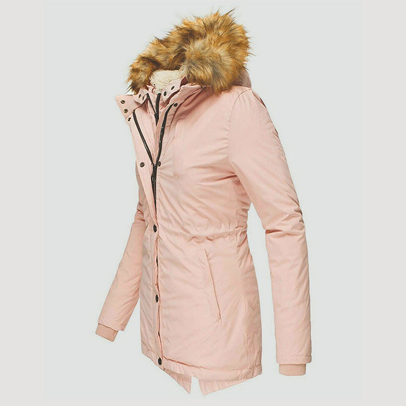 Women’s Long Hooded Parka with Faux Fur Trim and Fleece Lining