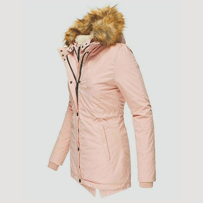 Women’s Long Hooded Parka with Faux Fur Trim and Fleece Lining