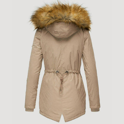 Women’s Long Hooded Parka with Faux Fur Trim and Fleece Lining