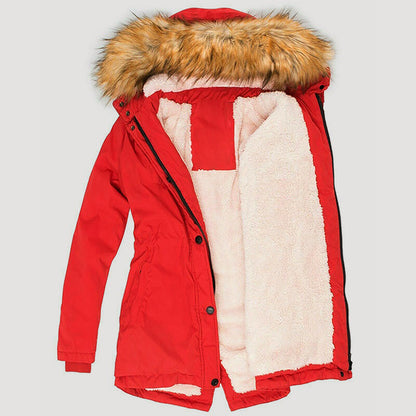 Women’s Long Hooded Parka with Faux Fur Trim and Fleece Lining