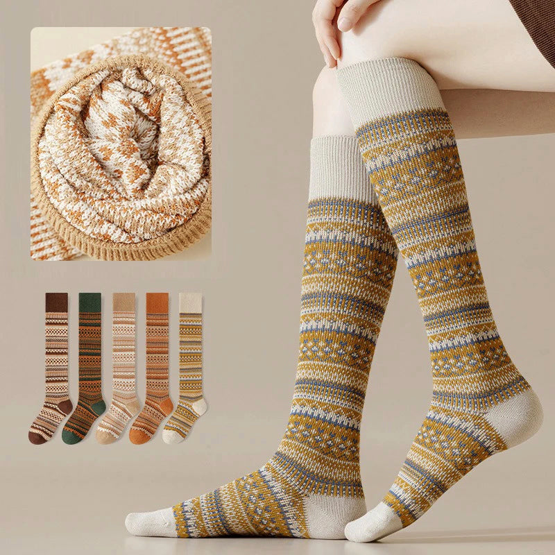 Women’s Long Knit Socks with Multi-Color Pattern