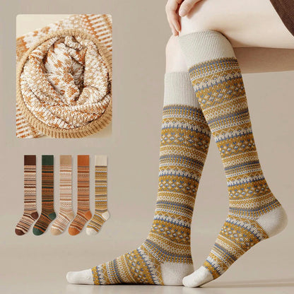 Women’s Long Knit Socks with Multi-Color Pattern