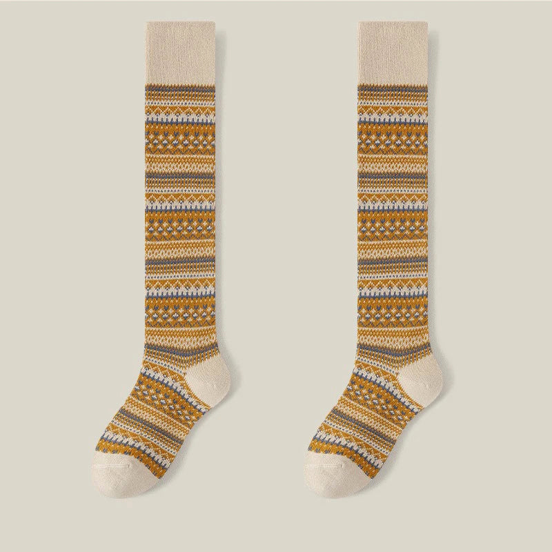 Women’s Long Knit Socks with Multi-Color Pattern