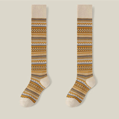 Women’s Long Knit Socks with Multi-Color Pattern