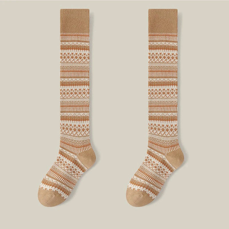 Women’s Long Knit Socks with Multi-Color Pattern
