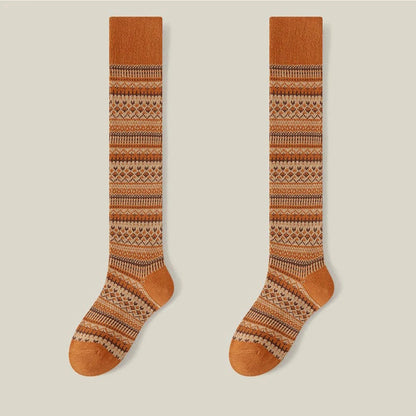 Women’s Long Knit Socks with Multi-Color Pattern
