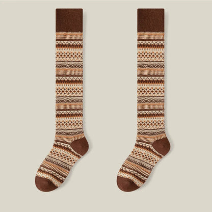 Women’s Long Knit Socks with Multi-Color Pattern