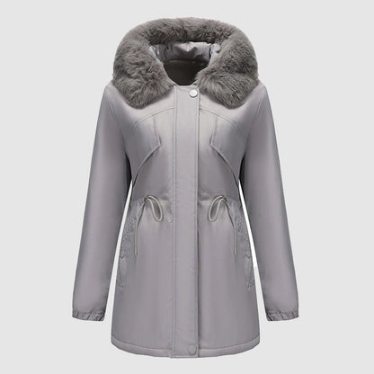 Women’s Long Parka with Fur-Trim Hood and Adjustable Waist