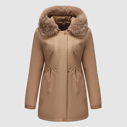Women’s Long Parka with Fur-Trim Hood and Adjustable Waist
