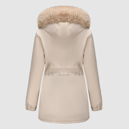 Women’s Long Parka with Fur-Trim Hood and Adjustable Waist