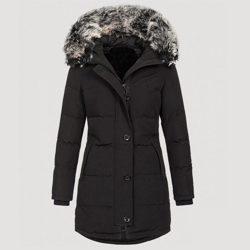 Women’s Longline Winter Parka with Faux-Fur Hood