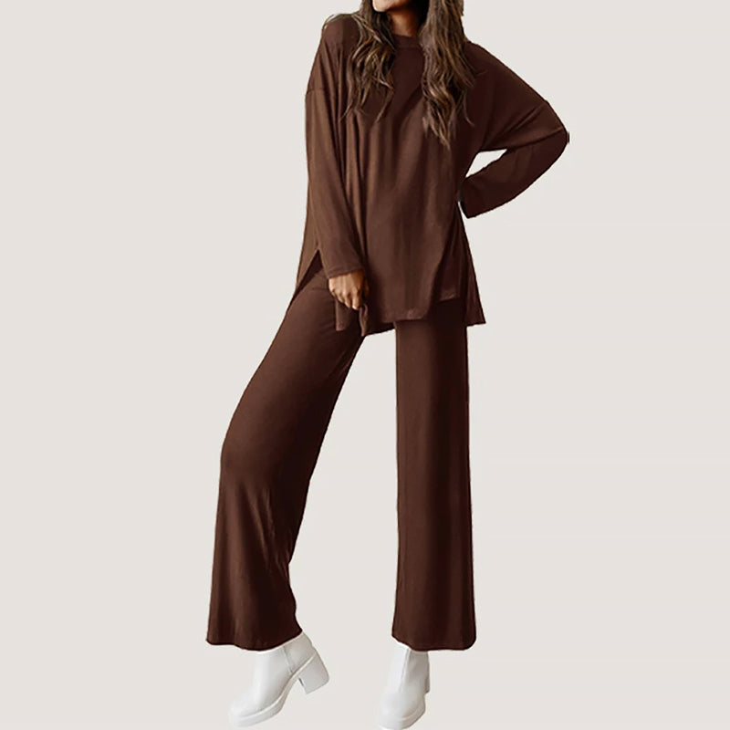 Women’s Lounge Set with Top and Wide-Leg Pants
