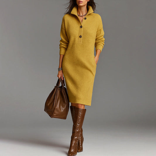 Women’s Mid-Length Knit Dress with Long Sleeves