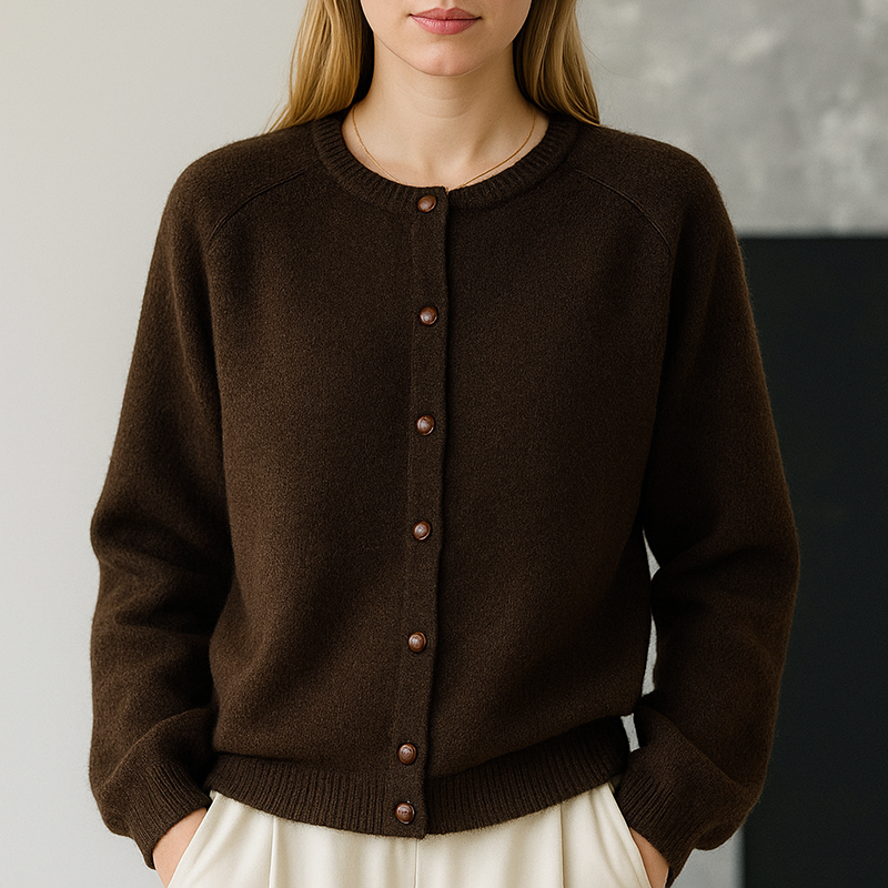 Women’s Minimalist Buttoned Cardigan with Round Neckline