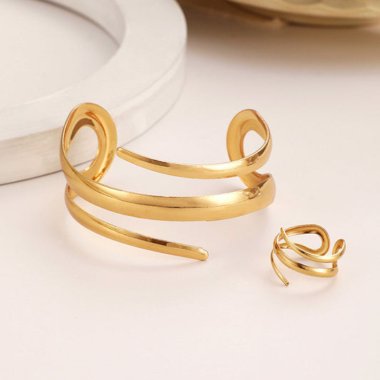 Women’s Minimalist Open Bracelet and Ring Set