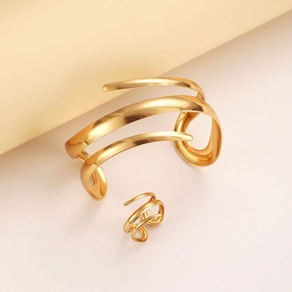 Women’s Minimalist Open Bracelet and Ring Set