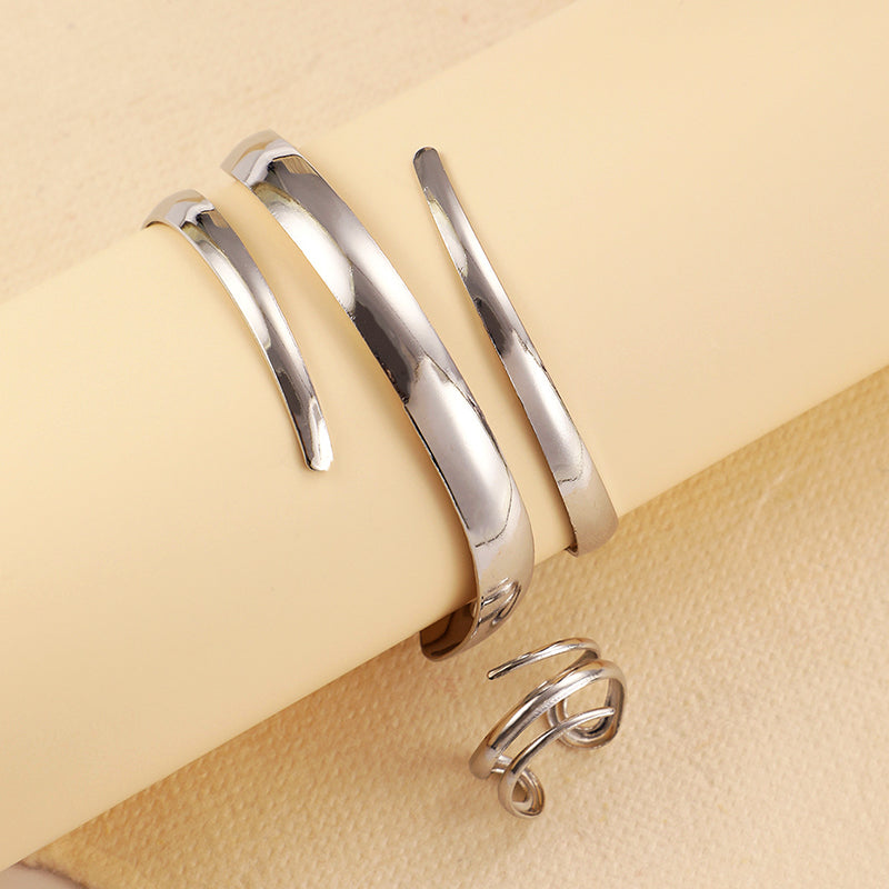 Women’s Minimalist Open Bracelet and Ring Set