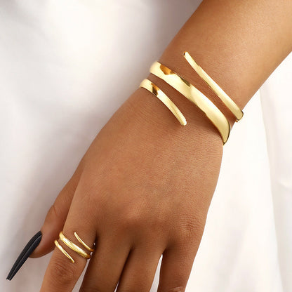 Women’s Minimalist Open Bracelet and Ring Set