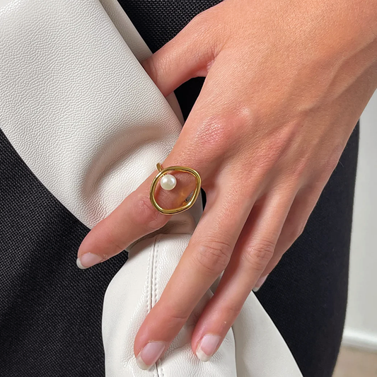 Women's Minimalist Open Circle Ring with Pearl