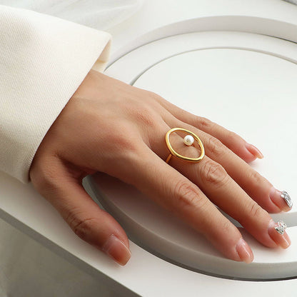Women's Minimalist Open Circle Ring with Pearl