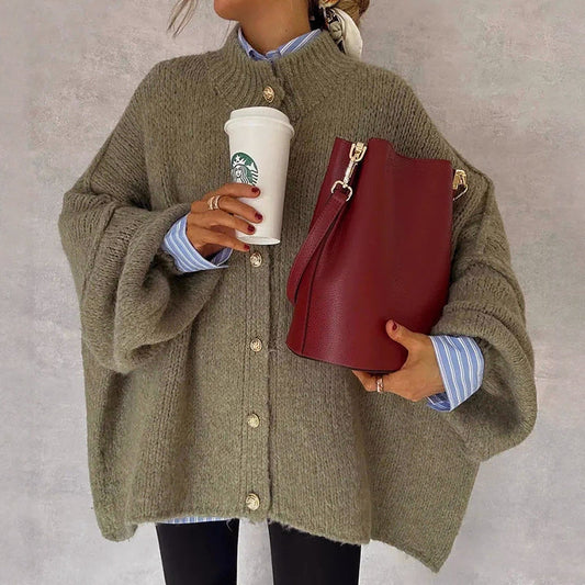 Women’s Oversized Button-Front Cardigan with Drop Shoulders