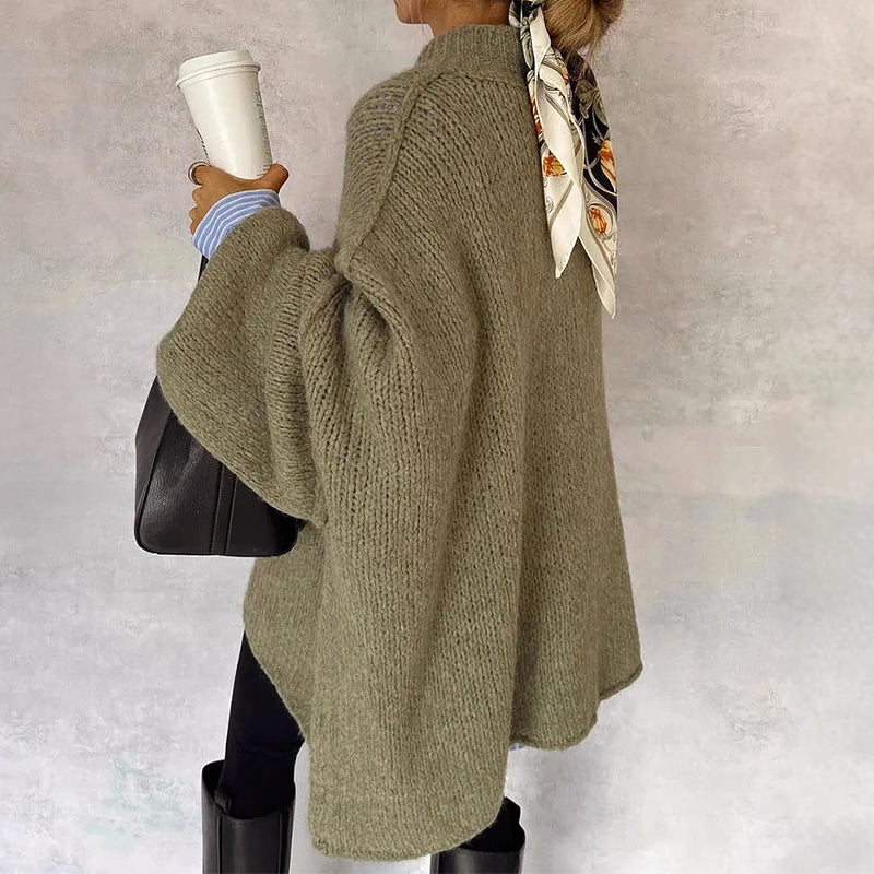 Women’s Oversized Button-Front Cardigan with Drop Shoulders