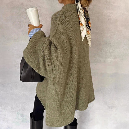Women’s Oversized Button-Front Cardigan with Drop Shoulders
