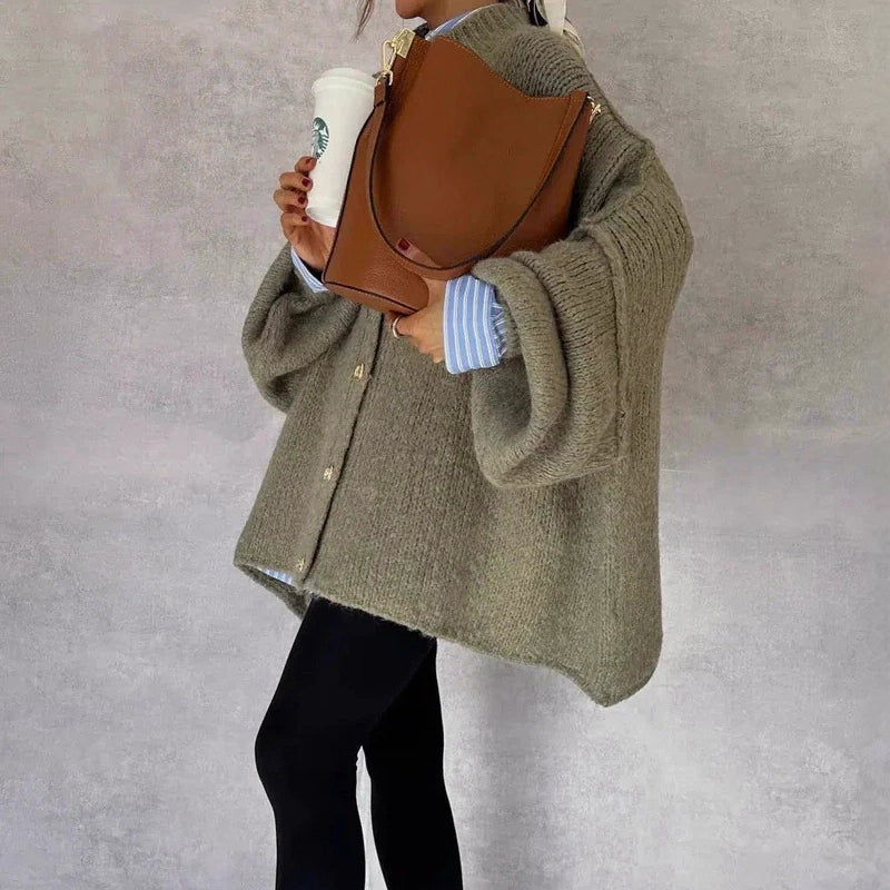 Women’s Oversized Button-Front Cardigan with Drop Shoulders