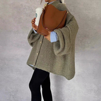 Women’s Oversized Button-Front Cardigan with Drop Shoulders