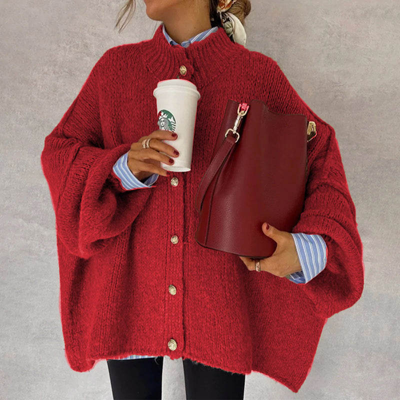 Women’s Oversized Button-Front Cardigan with Drop Shoulders